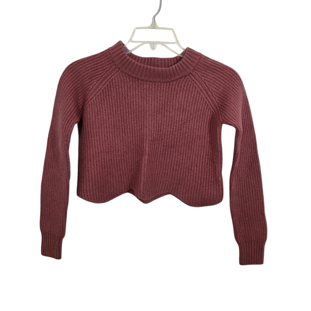 Aritzia Wilfred Sardou Cropped Scalloped Sweater Merino Wool Pink Size XXS